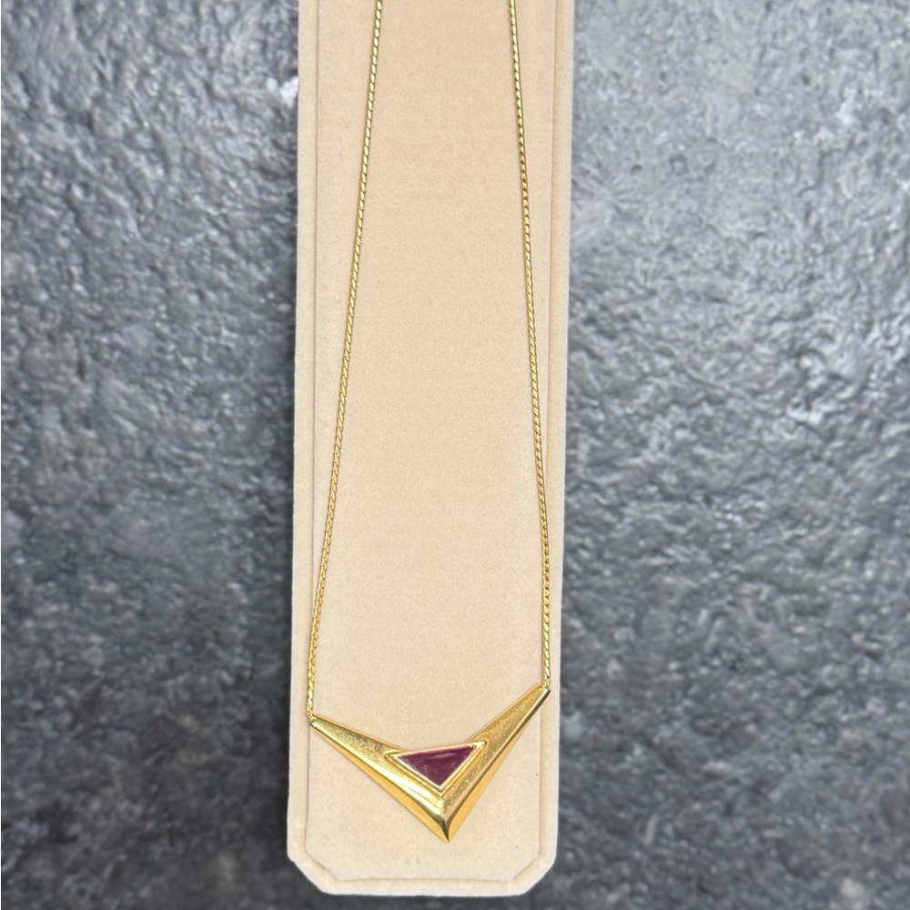 Givenchy Gold Necklace with Triangular red Accent